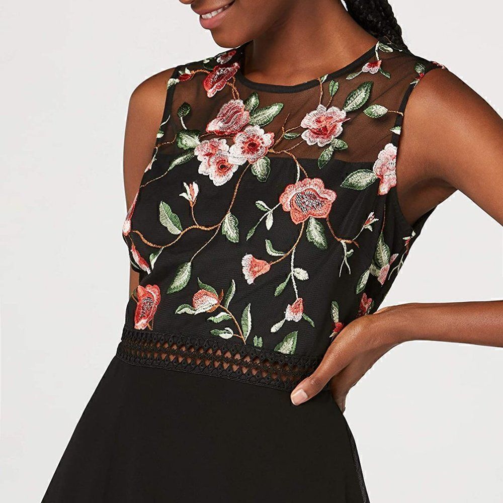 🌹 Embroidered Roses Romantic Classy Flowy Little Black Dress NWT